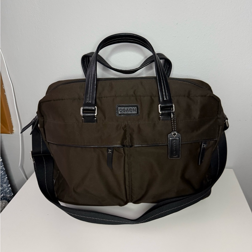 Coach Men's Dark Brown Briefcase with Black handles and trim